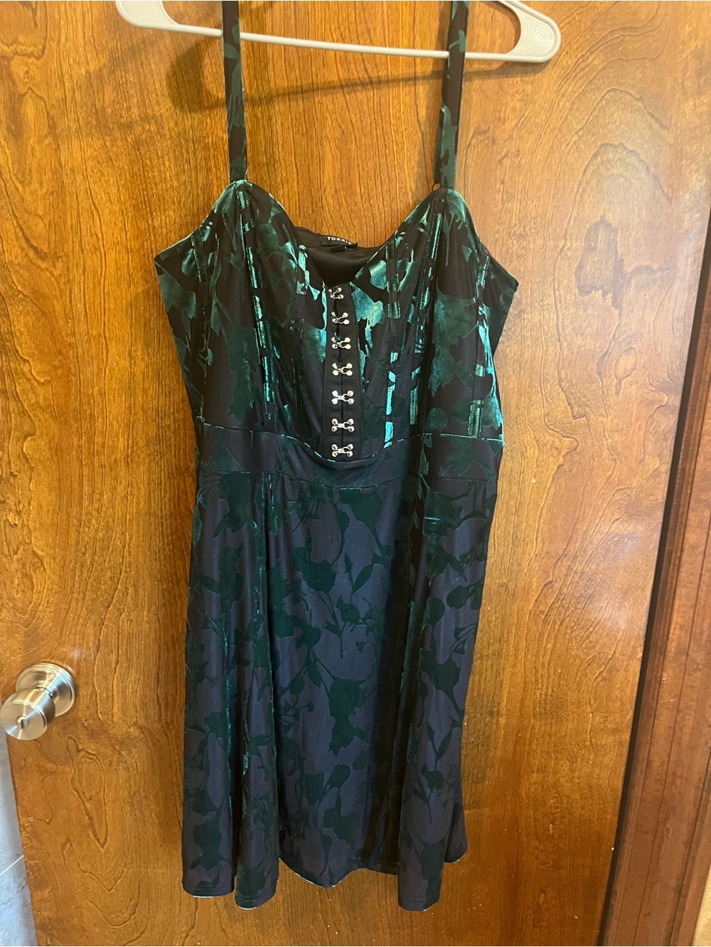 Torrid Emerald Green Floral Burnout Satin Hook-Front Mini Dress
